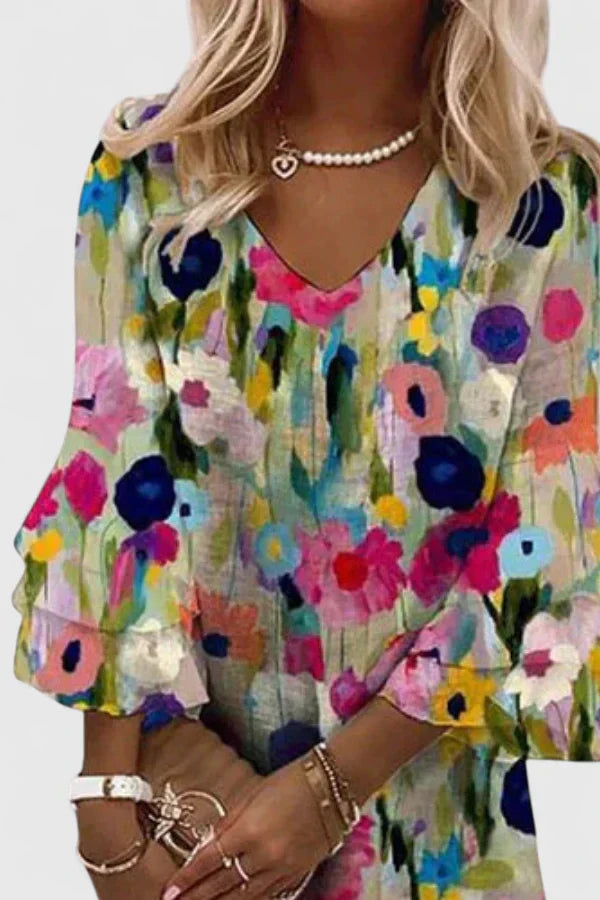 Women's Floral Mini Dress with V-Neckline | Spring
