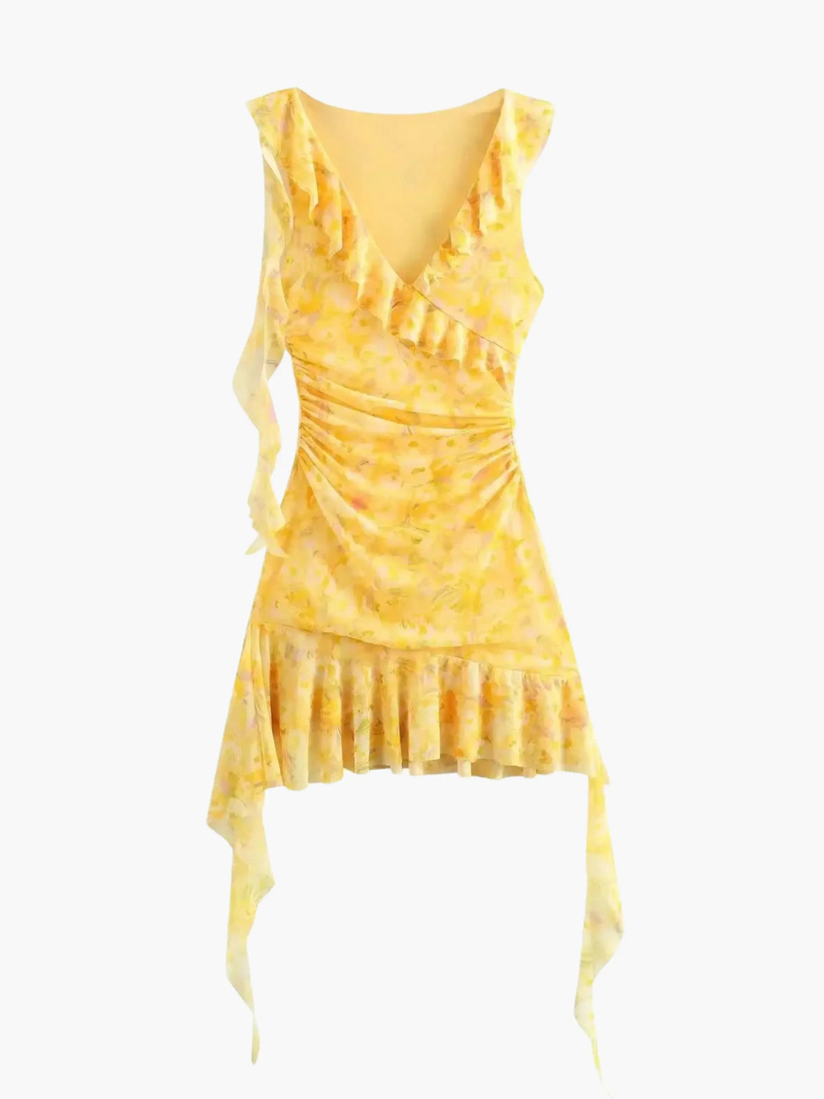 Women's Floral Mini Dress | Wrap Style | Summer - Yellow