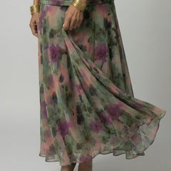 Women's Floral Off-Shoulder Midi Dress - Draped Neckline | Spring