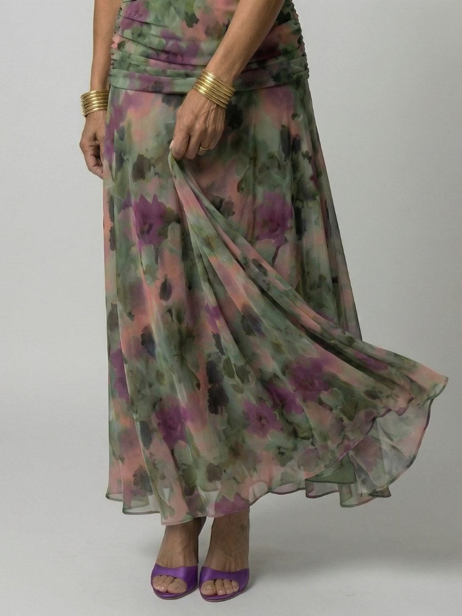 Women's Floral Off-Shoulder Midi Dress - Draped Neckline | Spring