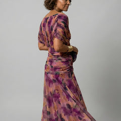 Women's Floral Off-Shoulder Midi Dress - Draped Neckline | Spring