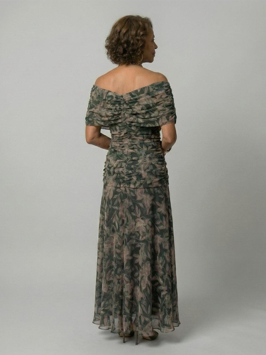 Women's Floral Off-Shoulder Midi Dress - Draped Neckline | Spring