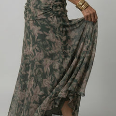 Women's Floral Off-Shoulder Midi Dress - Draped Neckline | Spring