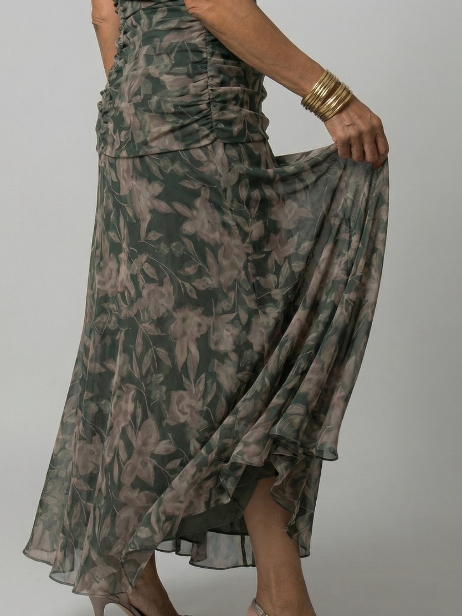 Women's Floral Off-Shoulder Midi Dress - Draped Neckline | Spring
