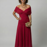 Women's Floral Off-Shoulder Midi Dress - Draped Neckline | Spring - Red