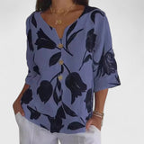 Women's Floral Print Blouse - Elegant Button-Front Shirt | Spring - Blue