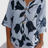 Women's Floral Print Blouse - Elegant Button-Front Shirt | Spring - Light Blue