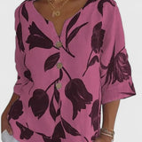 Women's Floral Print Blouse - Elegant Button-Front Shirt | Spring - Red