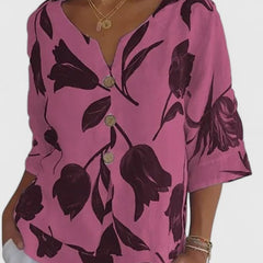 Women's Floral Print Blouse - Elegant Button-Front Shirt | Spring - Red