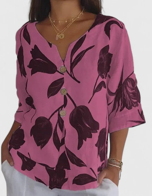 Women's Floral Print Blouse - Elegant Button-Front Shirt | Spring - Red