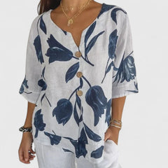 Women's Floral Print Blouse - Elegant Button-Front Shirt | Spring - White