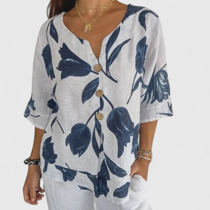 Women's Floral Print Blouse - Elegant Button-Front Shirt | Spring - White