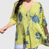 Women's Floral Print Blouse - Elegant Button-Front Shirt | Spring - Yellow