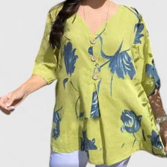 Women's Floral Print Blouse - Elegant Button-Front Shirt | Spring - Yellow