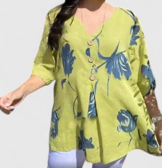 Women's Floral Print Blouse - Elegant Button-Front Shirt | Spring - Yellow