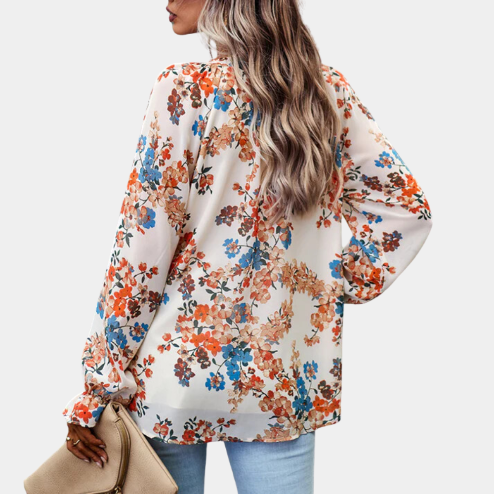 Women's Floral Print Blouse with V-Neck - Lightweight Summer Top