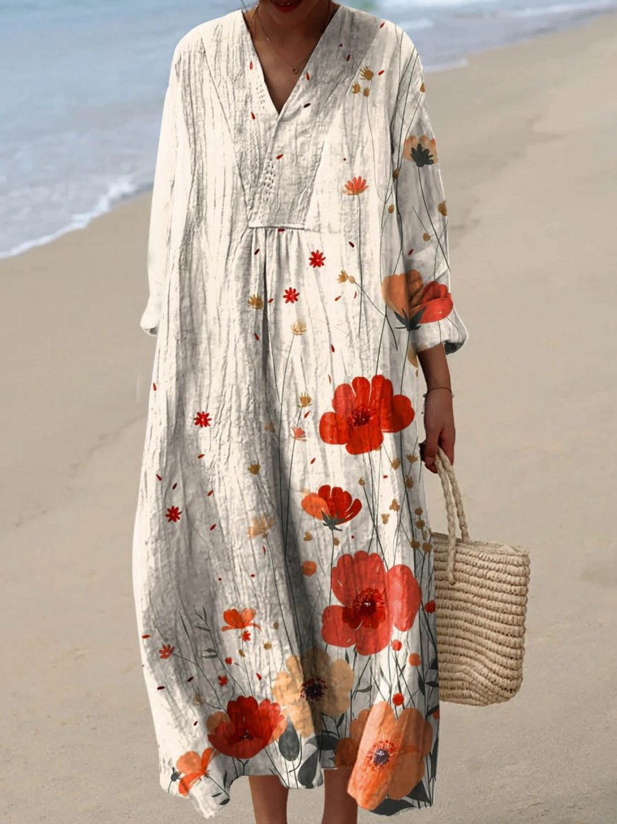 Women's Floral Print Relaxed Maxi Dress V-Neck | Summer - Multicolor