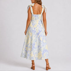 Women's Floral Ruched Tie-Shoulder Midi Dress - Wedding Guest | Summer