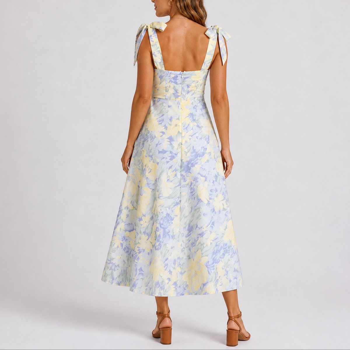 Women's Floral Ruched Tie-Shoulder Midi Dress - Wedding Guest | Summer