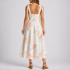 Women's Floral Ruched Tie-Shoulder Midi Dress - Wedding Guest | Summer