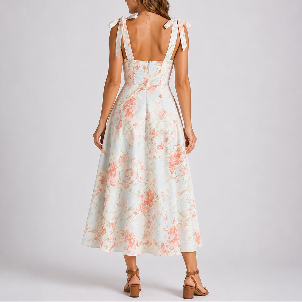 Women's Floral Ruched Tie-Shoulder Midi Dress - Wedding Guest | Summer