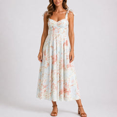 Women's Floral Ruched Tie-Shoulder Midi Dress - Wedding Guest | Summer - Floral