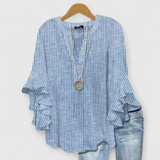Women's Floral Ruffle Sleeve Casual Top - Summer Blouse - Blue