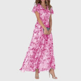 Women's Floral V-Neck Maxi Dress - Elegant Summer Style - Light Pink