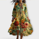 Women's Floral V-Neck Midi Dress - Boho Summer - Floral