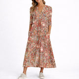 Women's Floral V-Neck Midi Dress - Fall Wedding Guest - Red