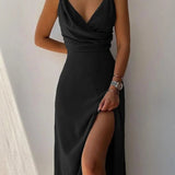 Women's Floral V-Neck Midi Dress - Summer - Black
