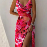 Women's Floral V-Neck Midi Dress - Summer - Pink