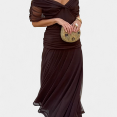 Women's Floral V-Neck Pleated Dress - Elegant Evening Wear | Spring