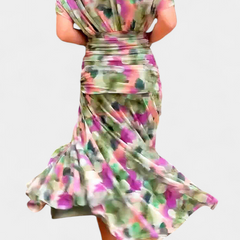 Women's Floral V-Neck Pleated Dress - Elegant Evening Wear | Spring