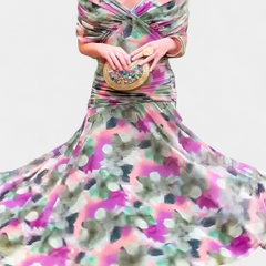 Women's Floral V-Neck Pleated Dress - Elegant Evening Wear | Spring