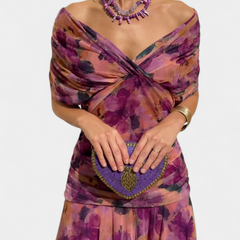 Women's Floral V-Neck Pleated Dress - Elegant Evening Wear | Spring