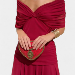 Women's Floral V-Neck Pleated Dress - Elegant Evening Wear | Spring - Red