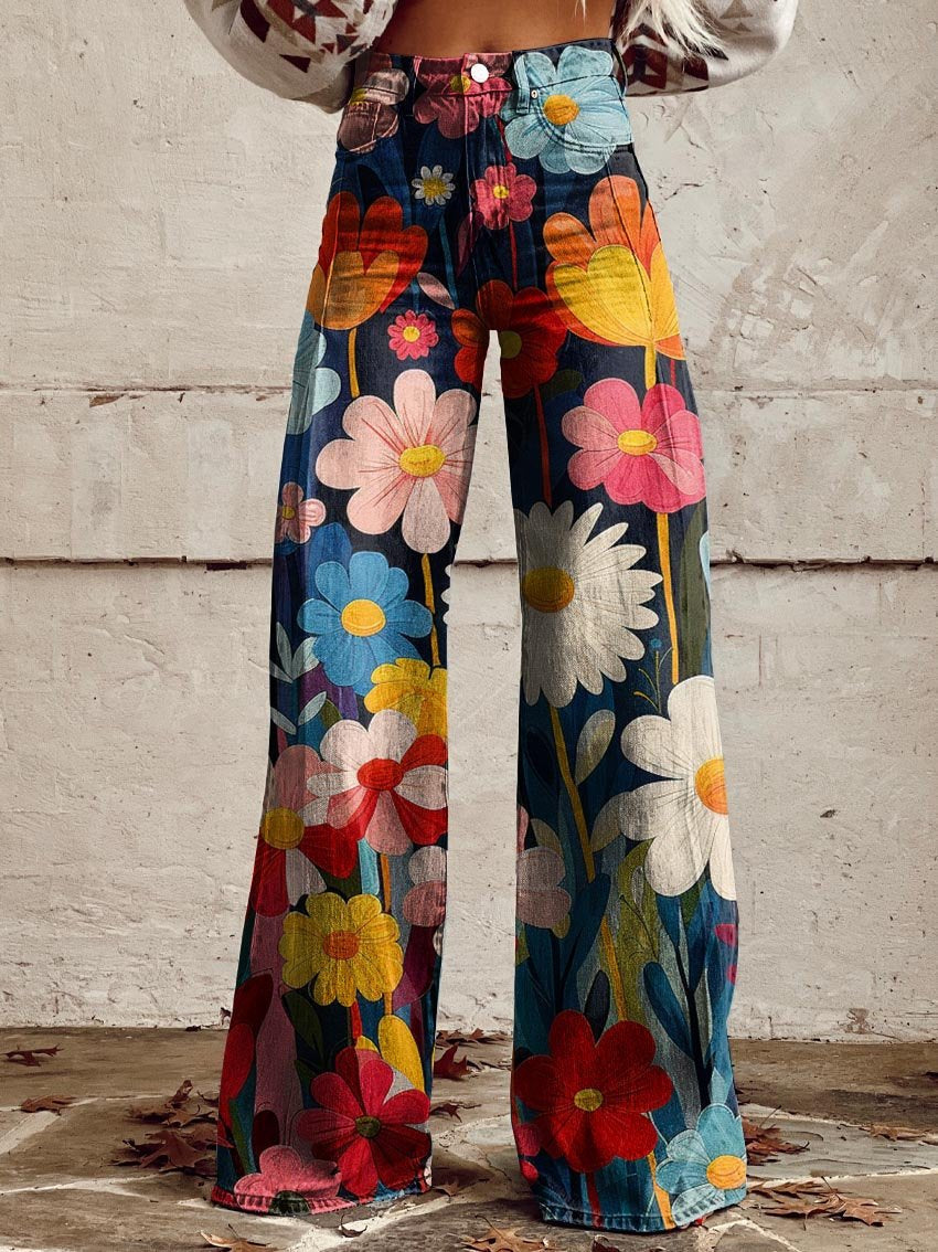 Women's Floral Wide-Leg Pants - Spring Summer Style