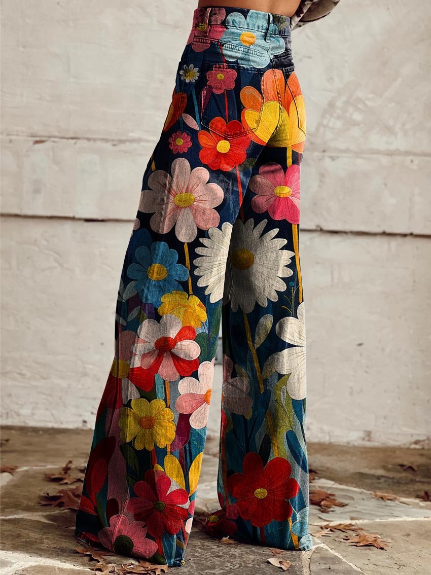 Women's Floral Wide-Leg Pants - Spring Summer Style