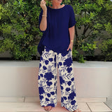 Women's Floral Wide-Leg Two-Piece Set - Relaxed Fit | Summer - Navy