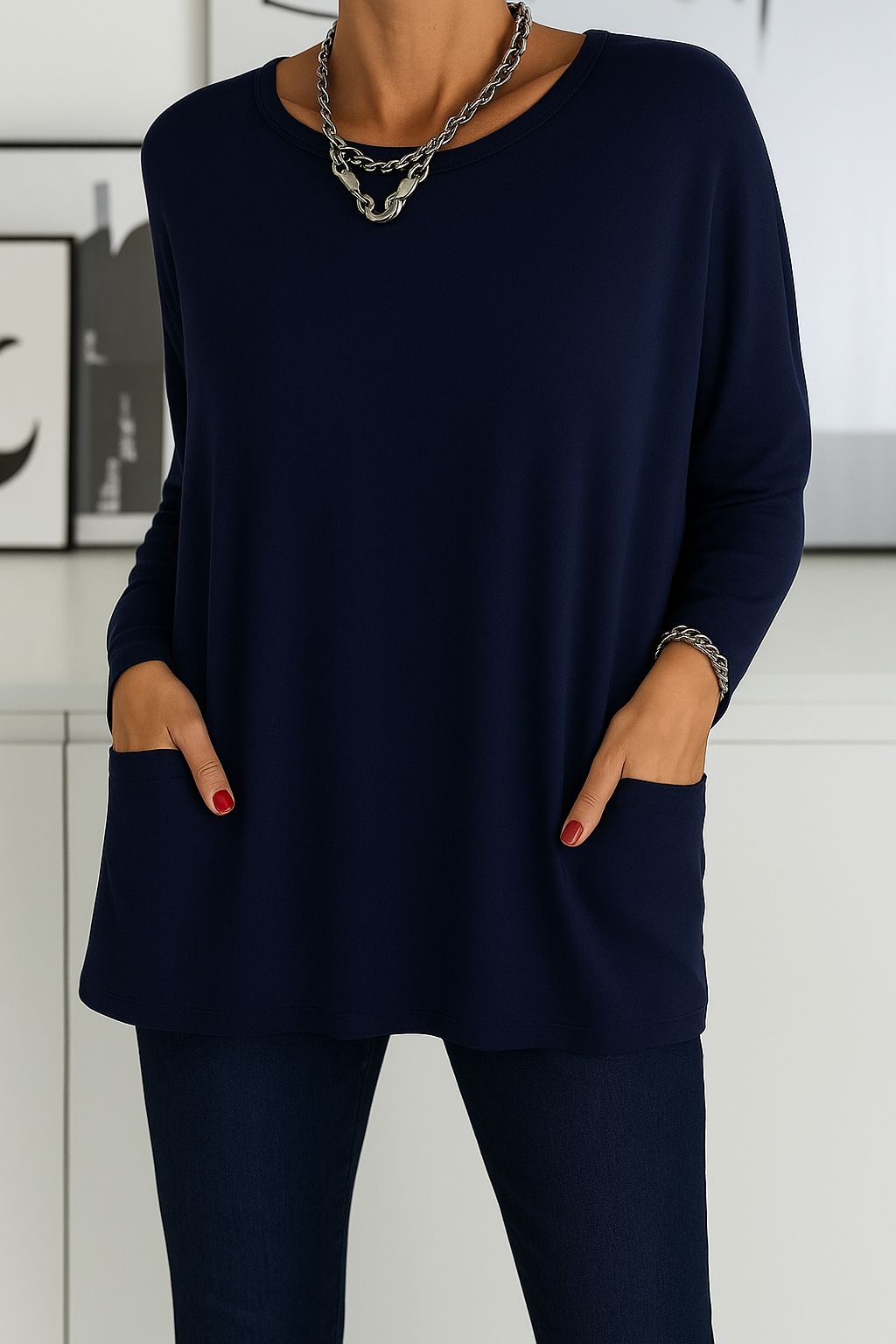 Women's Flowing Comfort Top - Everyday Elegance | Autumn - Blue