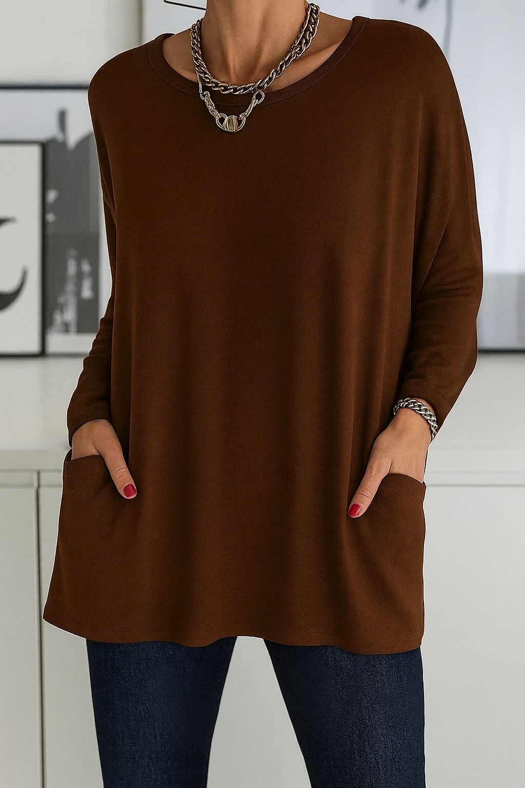 Women's Flowing Comfort Top - Everyday Elegance | Autumn - Brown