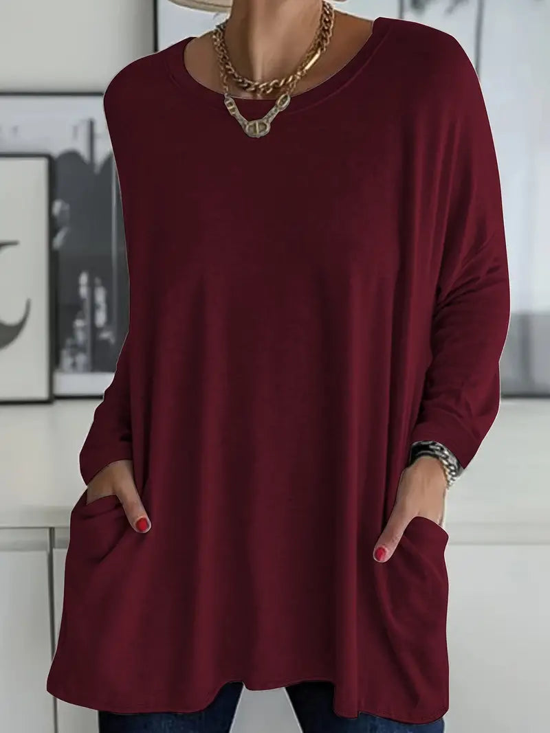 Women's Flowing Comfort Top - Everyday Elegance | Autumn - Burgundy