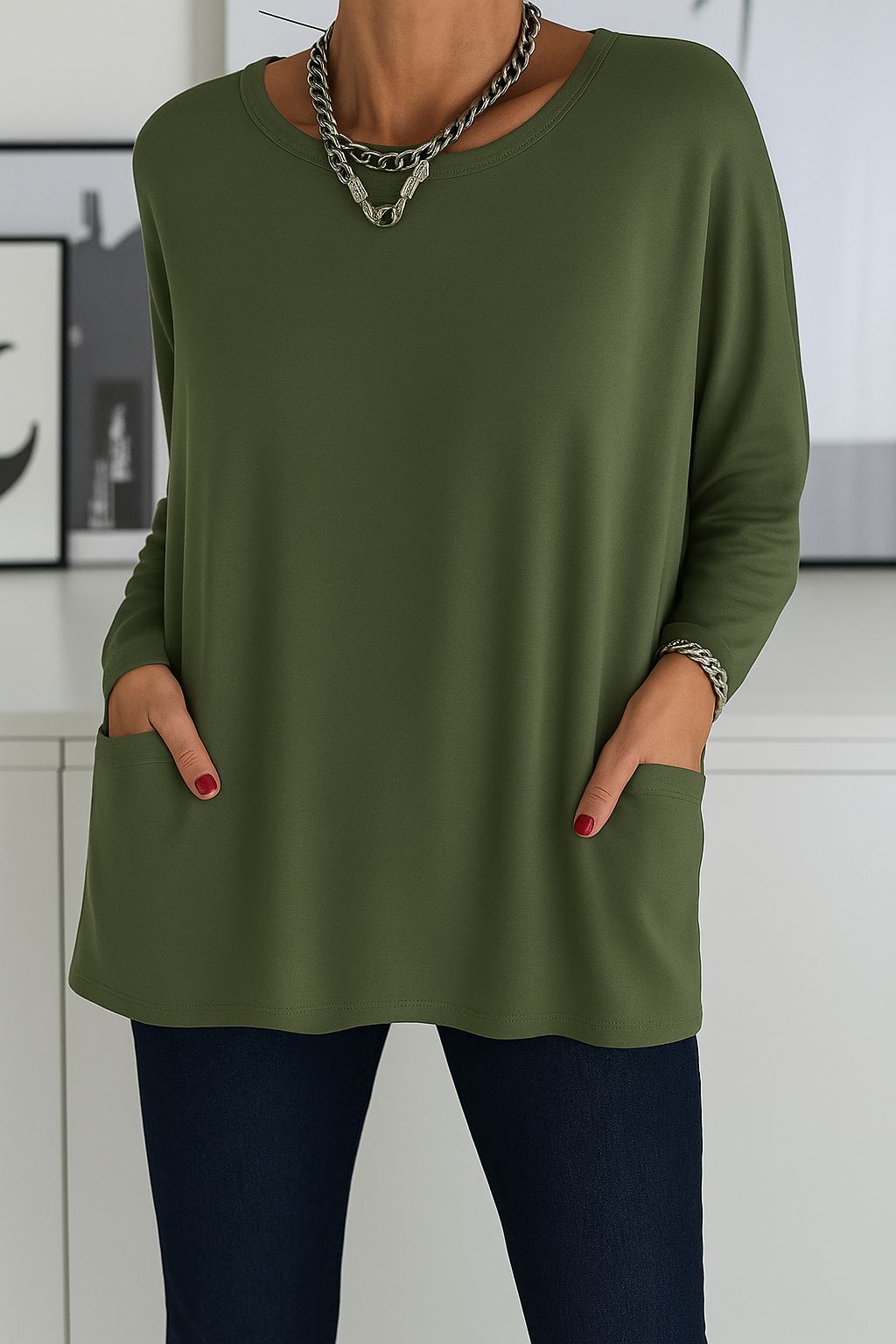 Women's Flowing Comfort Top - Everyday Elegance | Autumn - Green