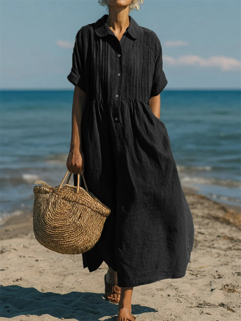 Women's Flowing Maxi Dress - Elegant Summer Style - Black