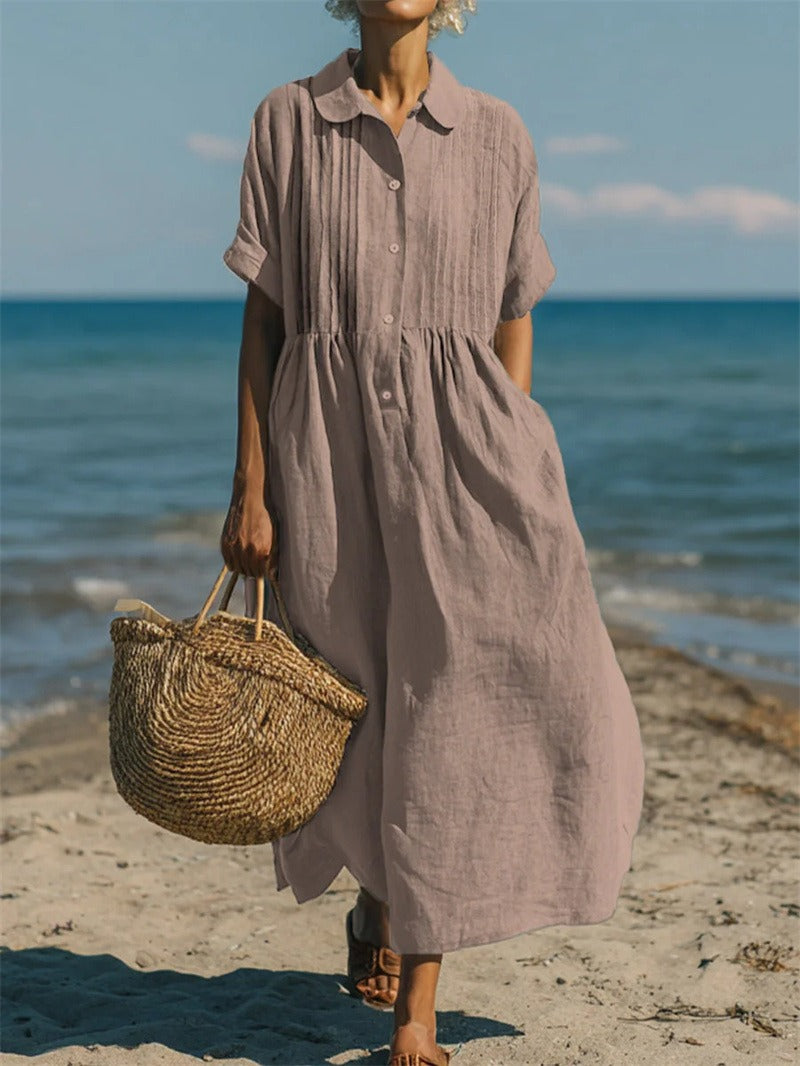 Women's Flowing Maxi Dress - Elegant Summer Style - Dusty Rose