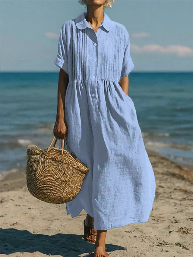 Women's Flowing Maxi Dress - Elegant Summer Style - Light Blue