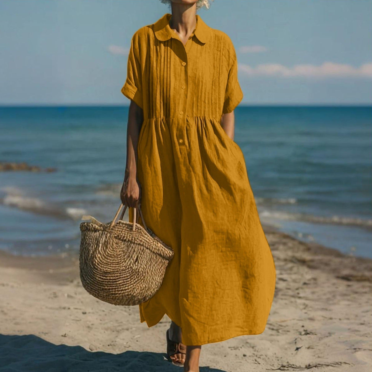Women's Flowing Maxi Dress - Elegant Summer Style - Orange