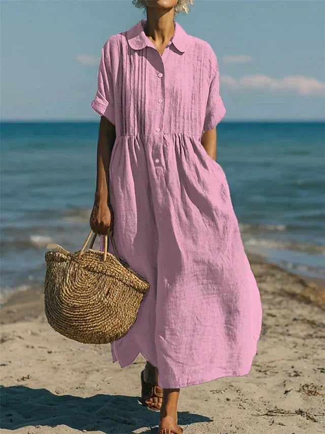 Women's Flowing Maxi Dress - Elegant Summer Style - Pink