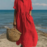 Women's Flowing Maxi Dress - Elegant Summer Style - Red